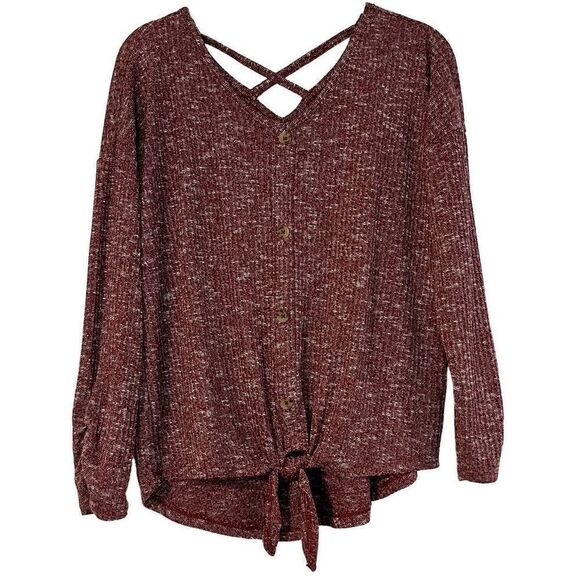 Bobbie Brooks Ladies Red Speckled Button Down Tie Bottom Sweater XL - Picture 1 of 11